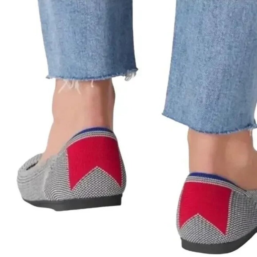 Rothy’s Women’s size 10 Cherry Bomb Red Striped Black and White The Flat Slip On
